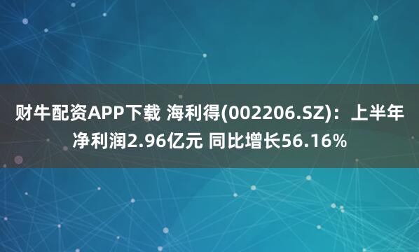 财牛配资APP下载 海利得(002206.SZ)：上半年净利润2.96亿元 同比增长56.16%